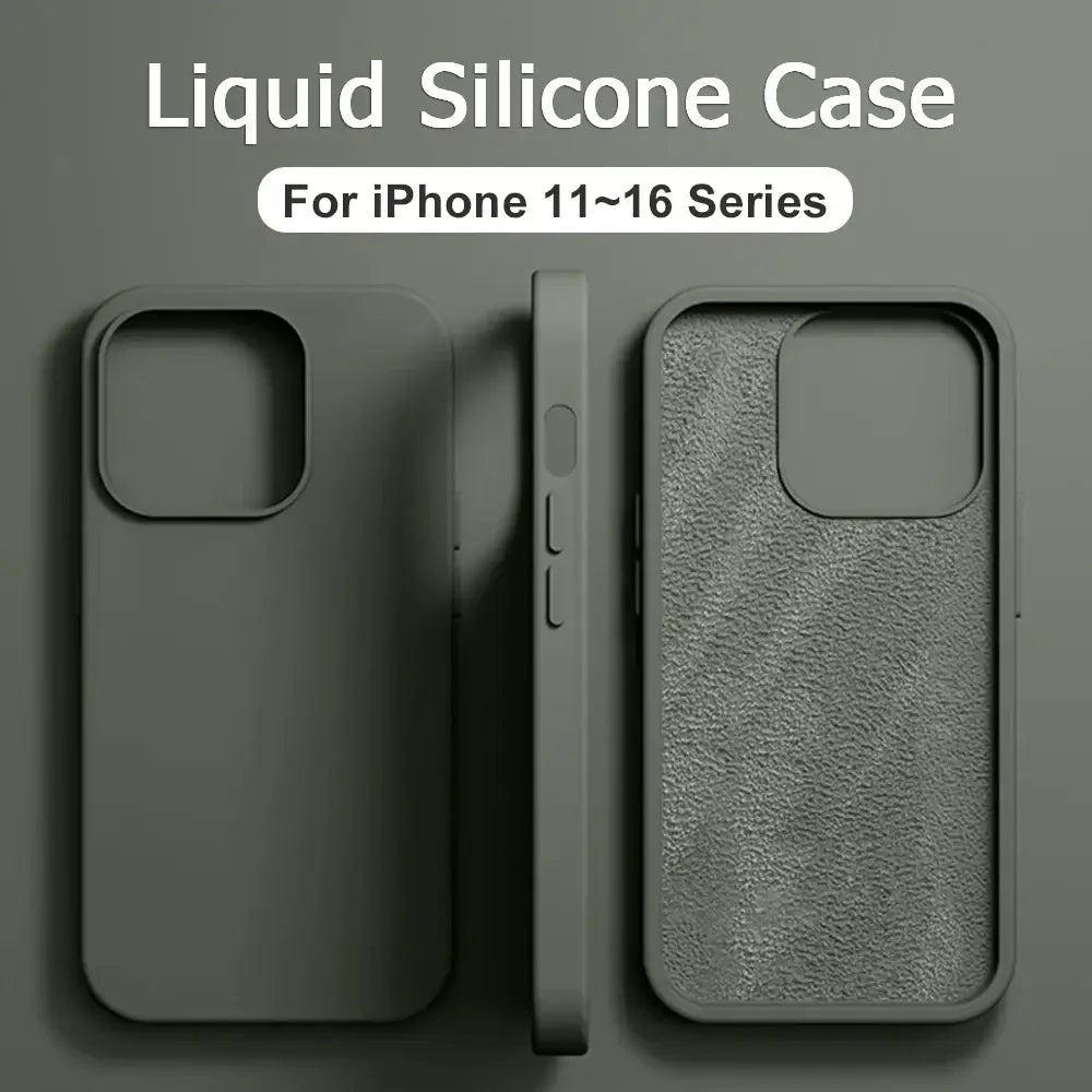 R&z - Original Liquid Silicone Case For iPhone 13 12 11 14 15 16 Pro Max Plus Official Case Bumper Protective Cover