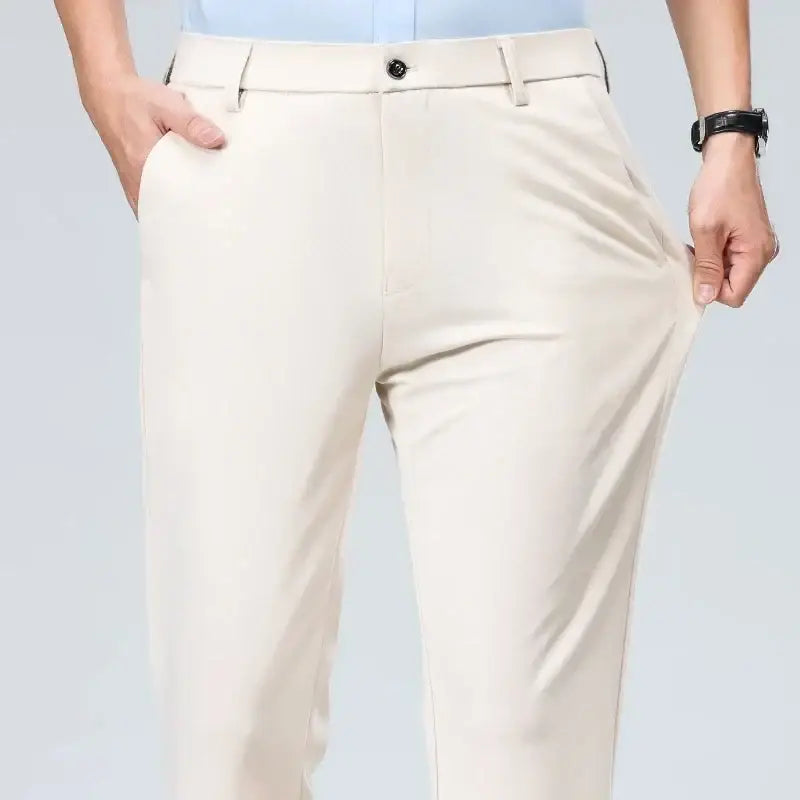 R&z - Pants Business Solid Casual Straight Leg Trouser Men Dress - Off white / 35 - Men’s Pants