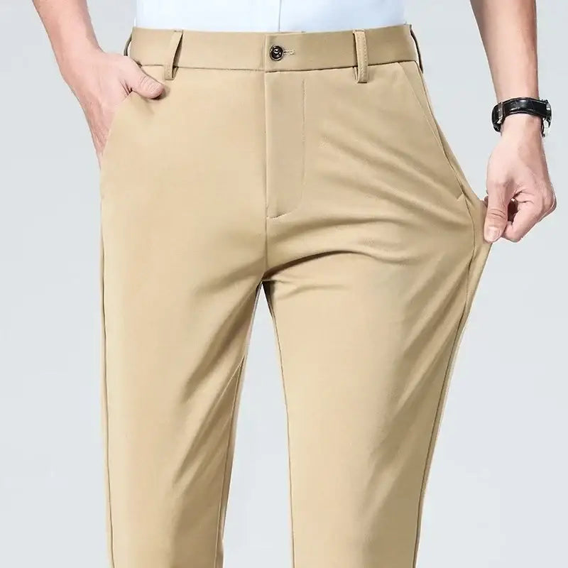 R&z - Pants Business Solid Casual Straight Leg Trouser Men Dress - Khaki / 40 - Men’s Pants