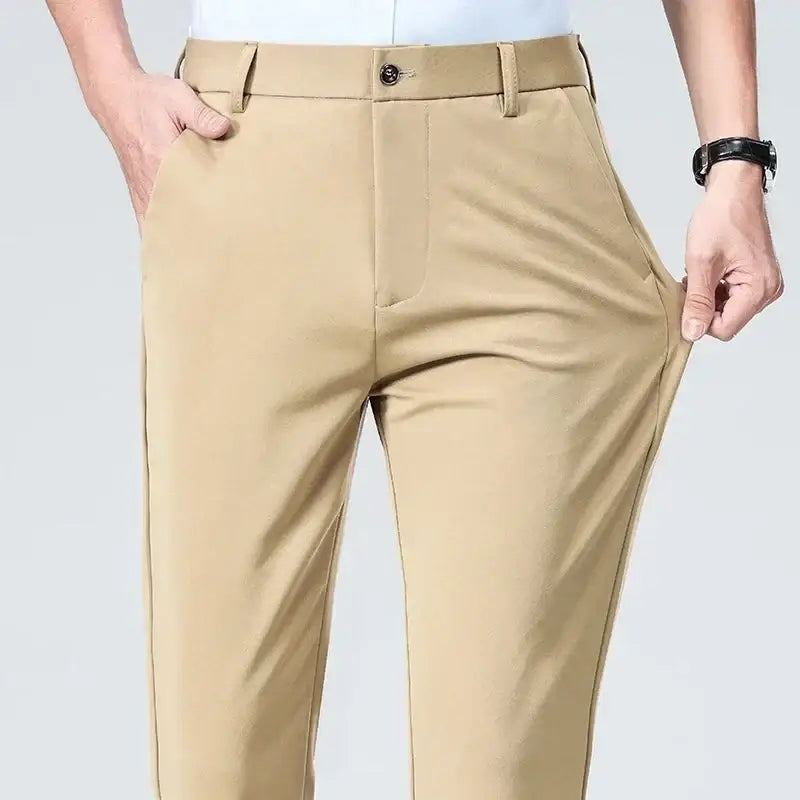R&z - Pants Business Solid Casual Straight Leg Trouser Men Dress - Khaki / 36 - Men’s Pants
