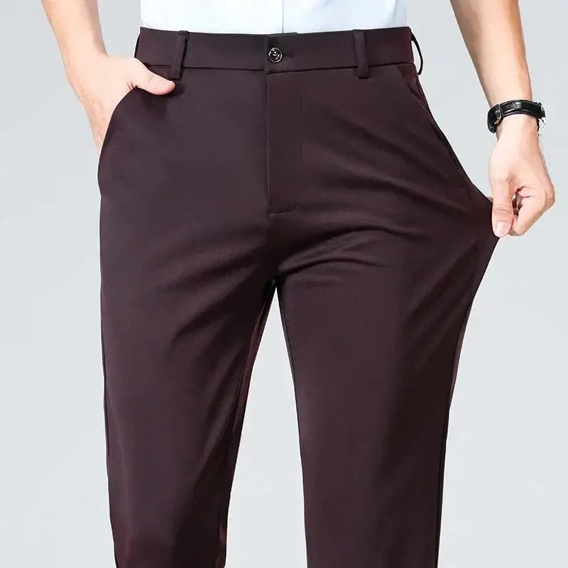 R&z - Pants Business Solid Casual Straight Leg Trouser Men Dress - Wine red / 33 - Men’s Pants