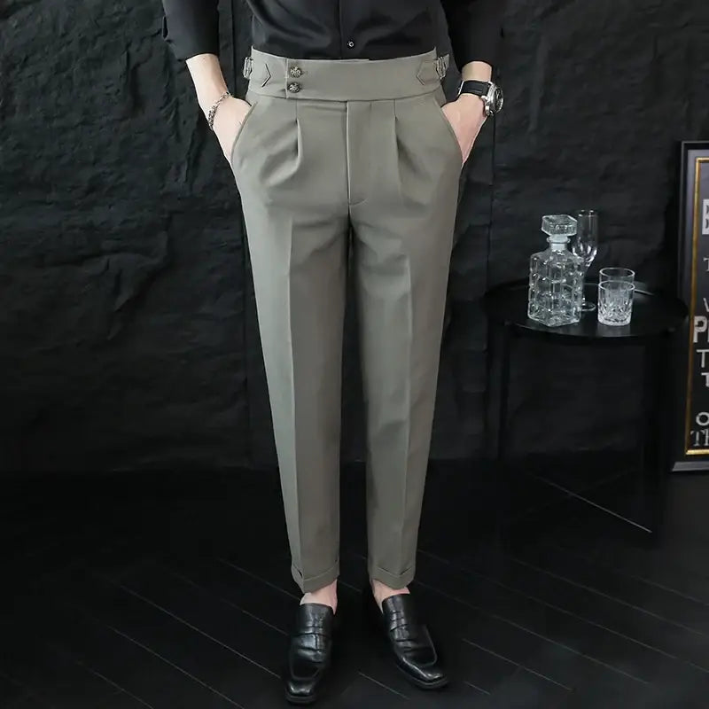 R&z - Pants Fashion Neapolitan Men’s Slim Fit Business Office Social Wedding Trousers - Olive green / 31 - Men’s Pants
