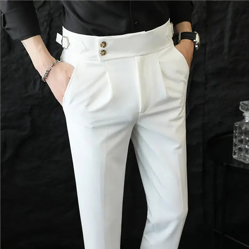 R&z - Pants Fashion Neapolitan Men’s Slim Fit Business Office Social Wedding Trousers - White / 34 - Men’s Pants
