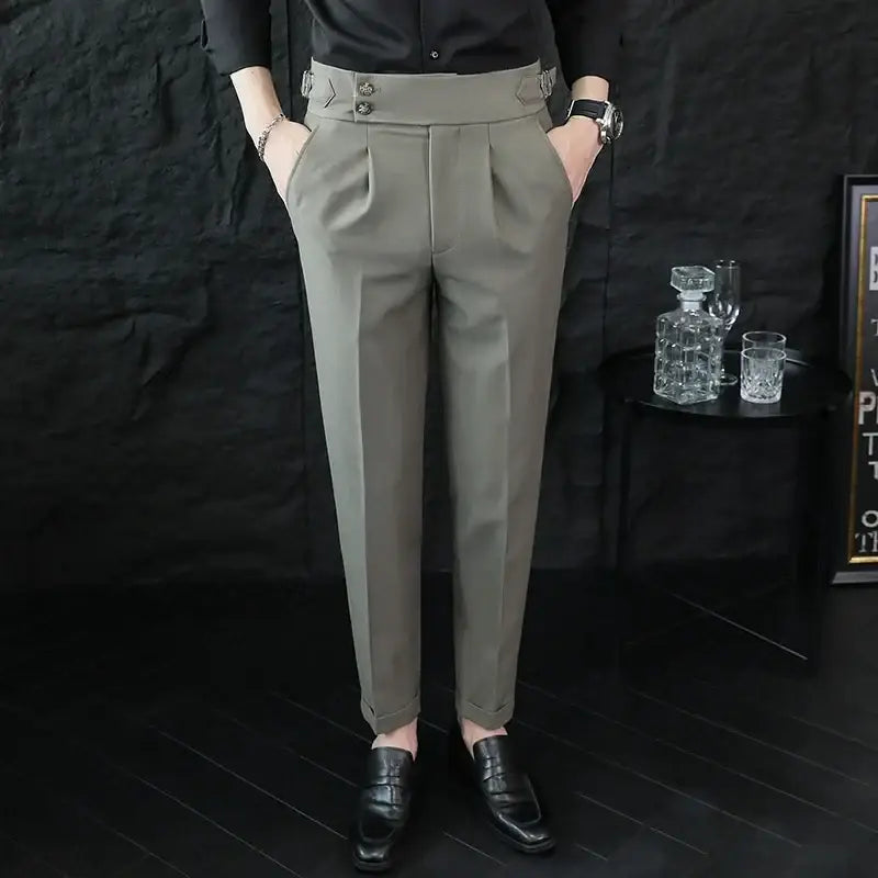 R&z - Pants Fashion Neapolitan Men’s Slim Fit Business Office Social Wedding Trousers - Olive green / 34 - Men’s Pants