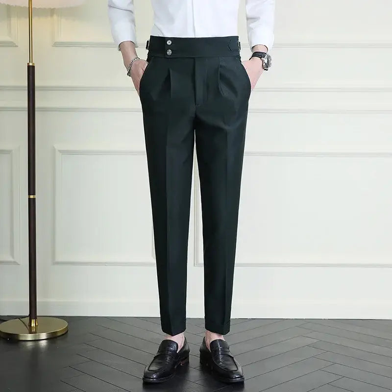 R&z - Pants Fashion Neapolitan Men’s Slim Fit Business Office Social Wedding Trousers - Blackish green / 33 - Men’s