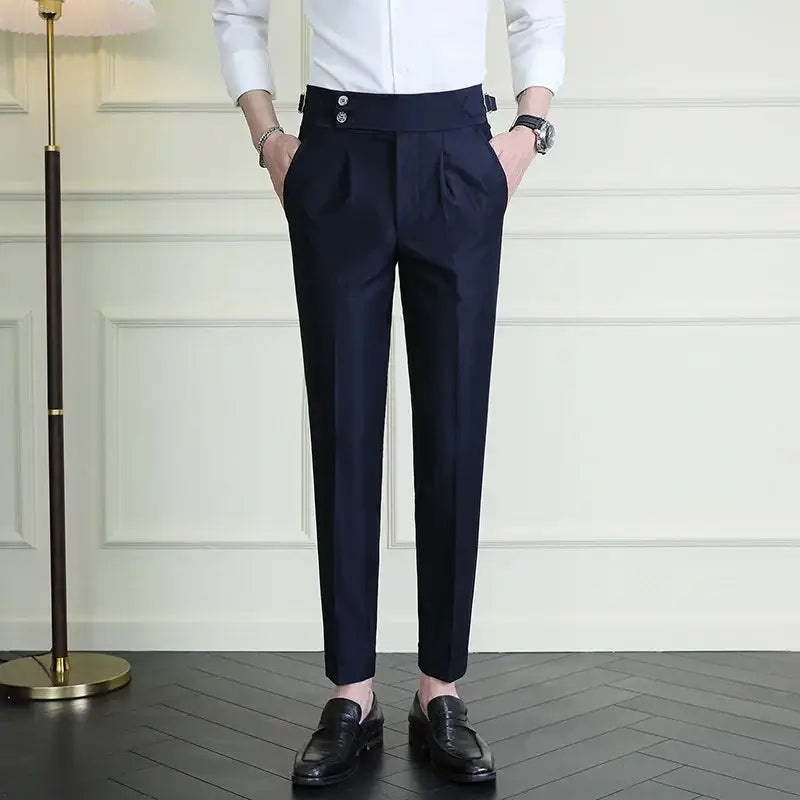 R&z - Pants Fashion Neapolitan Men’s Slim Fit Business Office Social Wedding Trousers - Navy blue / 36 - Men’s Pants