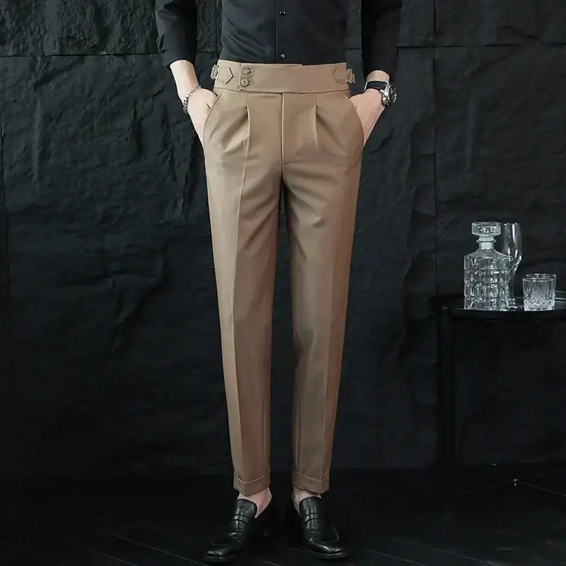 R&z - Pants Fashion Neapolitan Men’s Slim Fit Business Office Social Wedding Trousers - Khaki / 38 - Men’s Pants
