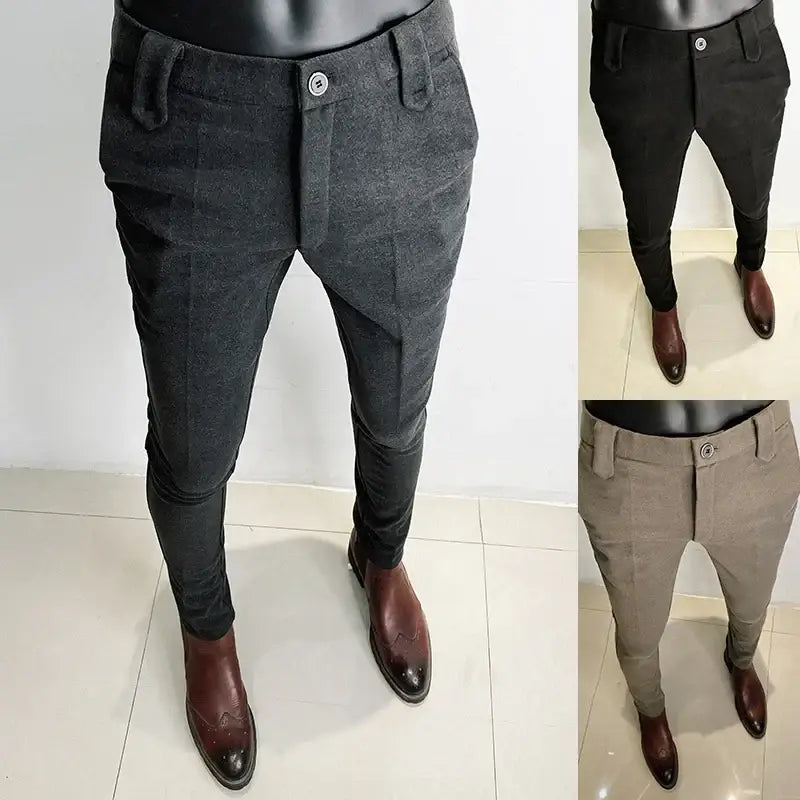 R&z - Pants Men Casual Slim Fit Straight Trousers Formal Business Woolen Cloth Social Office Dress Pants - Men’s Pants