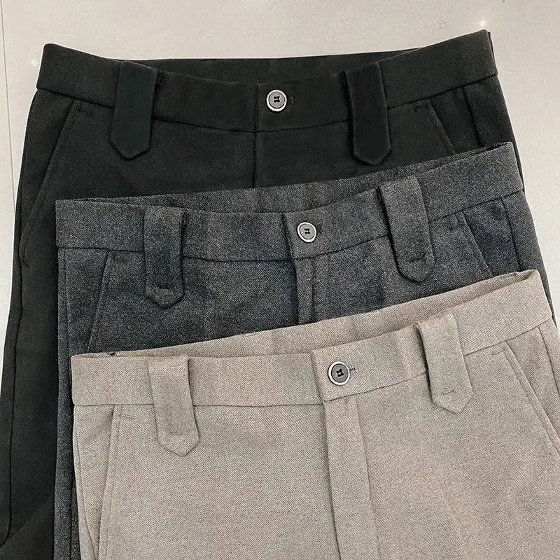 R&z - Pants Men Casual Slim Fit Straight Trousers Formal Business Woolen Cloth Social Office Dress Pants - Men’s Pants