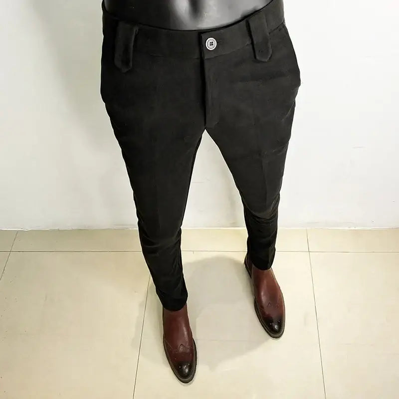 R&z - Pants Men Casual Slim Fit Straight Trousers Formal Business Woolen Cloth Social Office Dress Pants - Men’s Pants