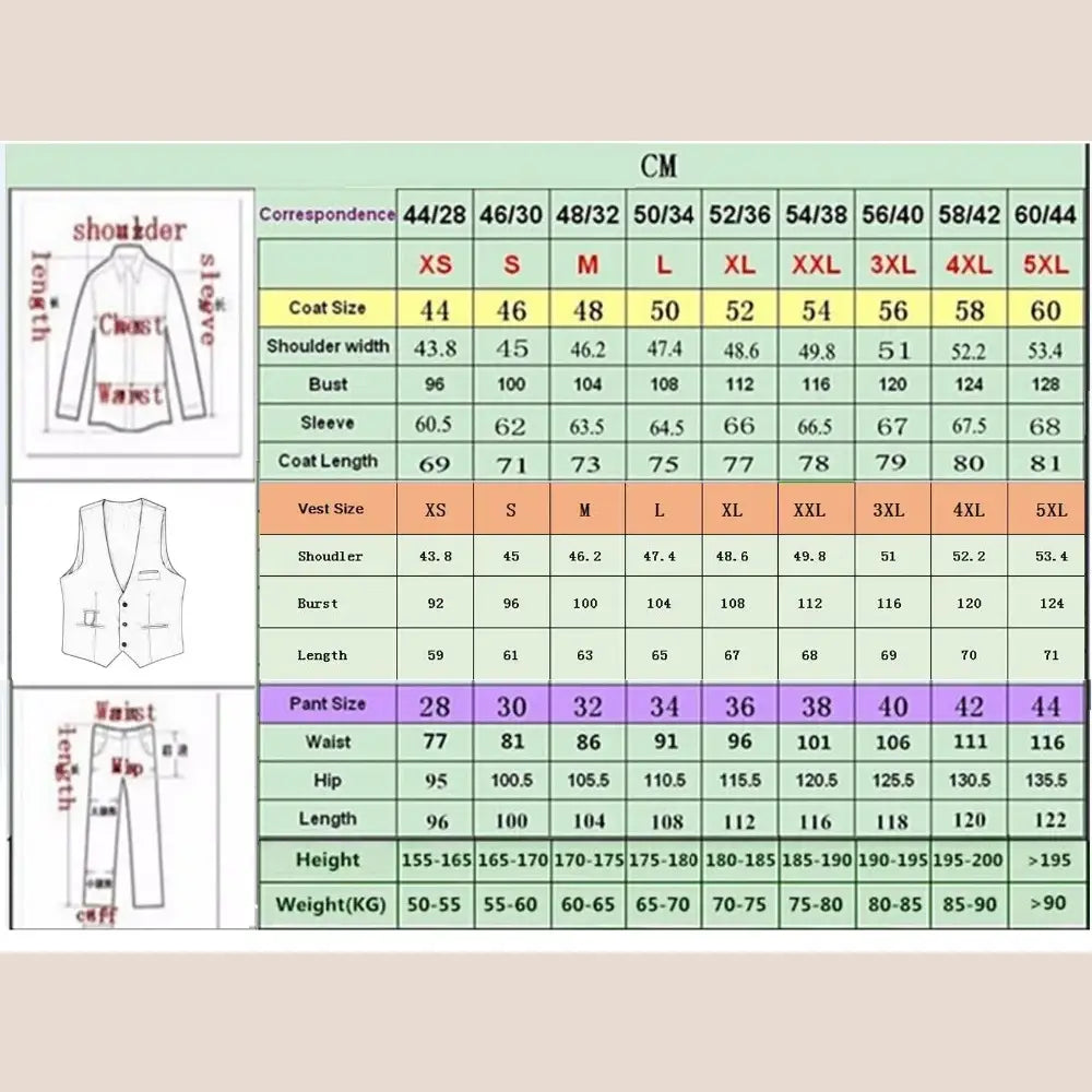 R&z - Party Prom Business Male Tuxedos 3 Piece Set Blazer Vest P - Executive Business Wear