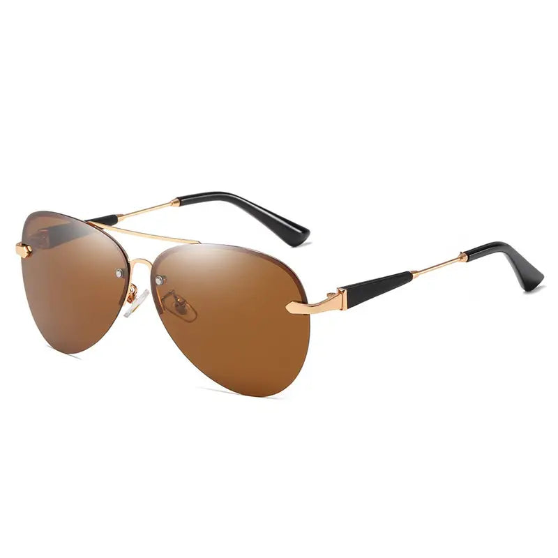 R&z - Polarized Classic Rimless Sunglasses - Golden frame brown sheet