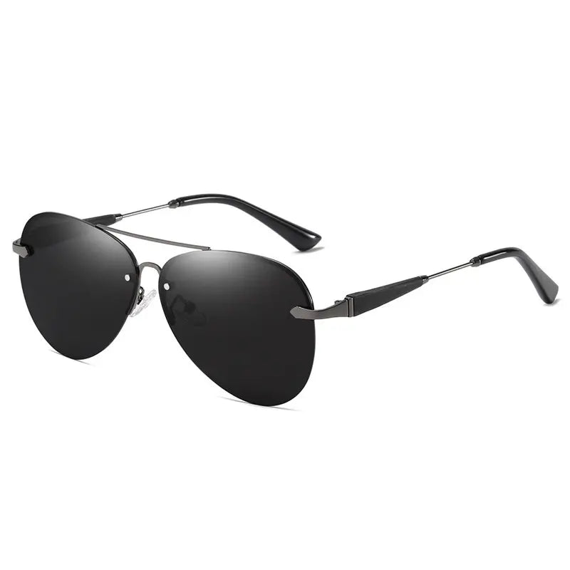 R&z - Polarized Classic Rimless Sunglasses - Silver frame black and gray pi