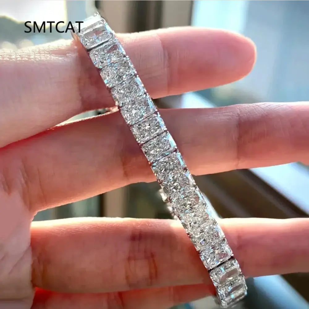 R&Z - Radiant Cut Moissanite Tennis Bracelet 100% S925 Silver Lab Diamond - Variant