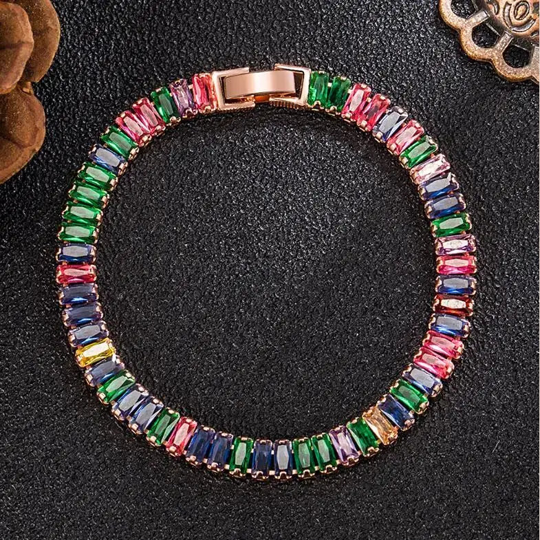R&Z - Real 3MM D VVS Moissanite Tennis Bracelet - Rainbow Rose