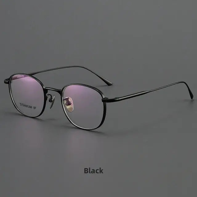 R&z - Round Pure Titanium Mens Glasses Frame - Black