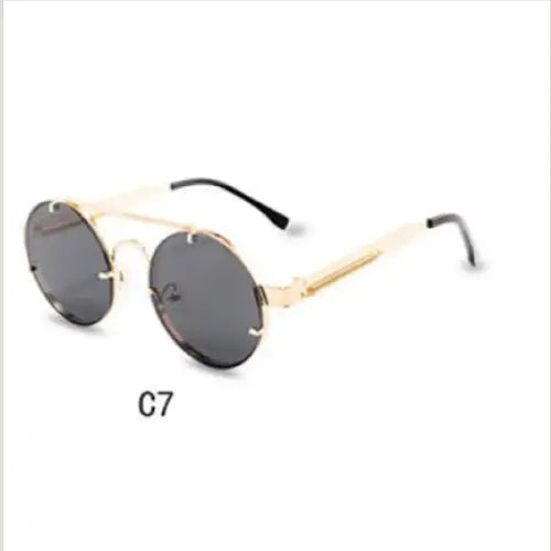 R&z - Round Steampunk Sunglasses - Golden grey
