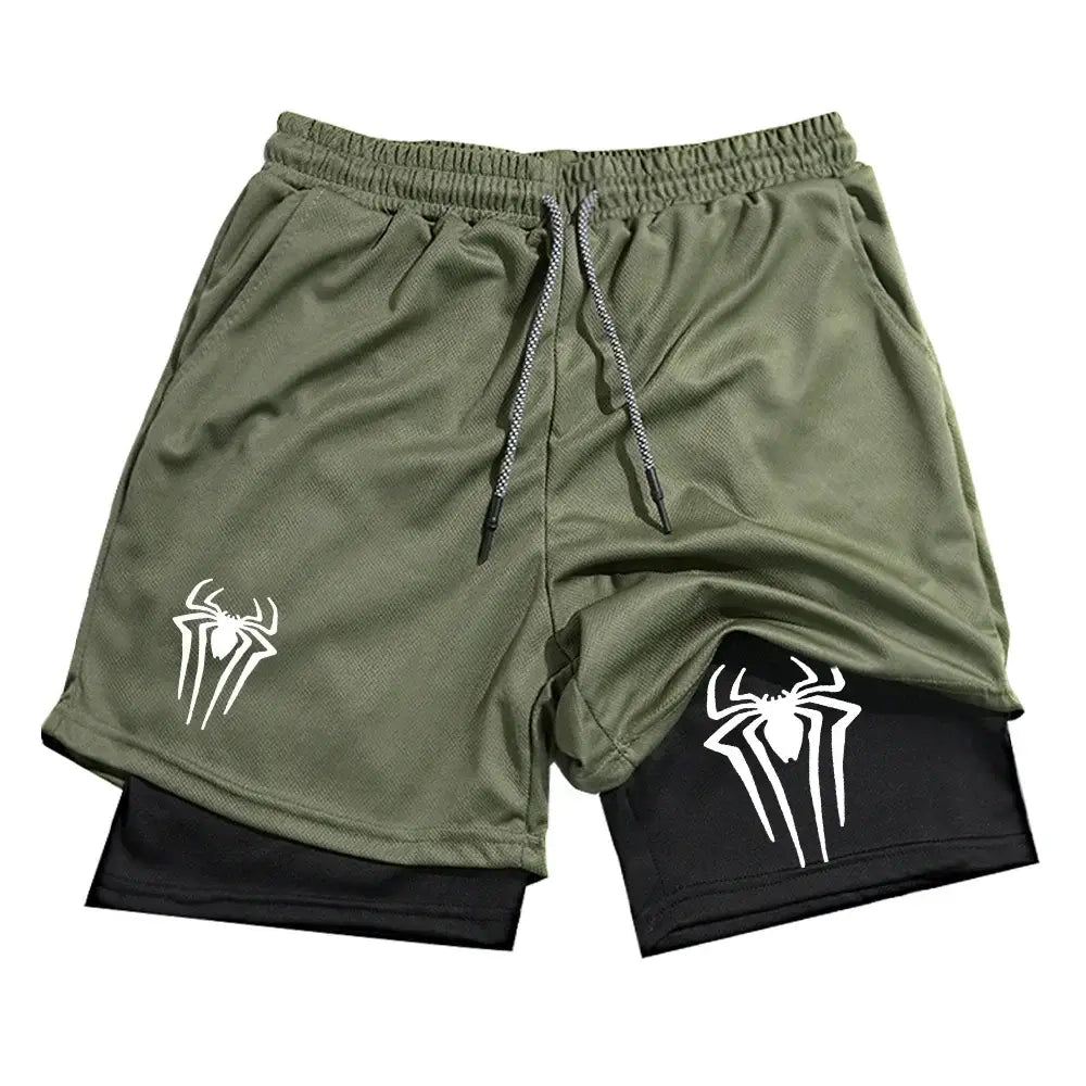 R&z - Shorts Men Spider Printed GYM Casual - army green / M