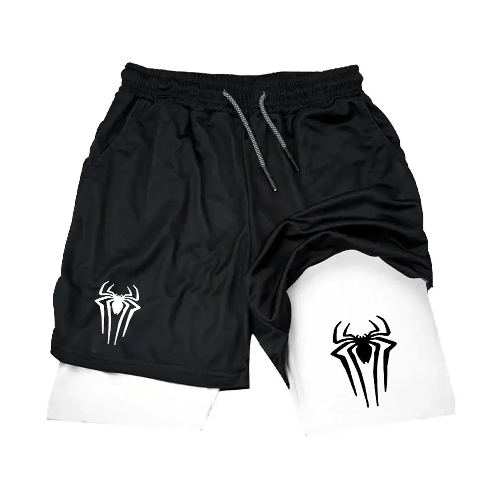 R&z - Shorts Men Spider Printed GYM Casual - black white / XXXL
