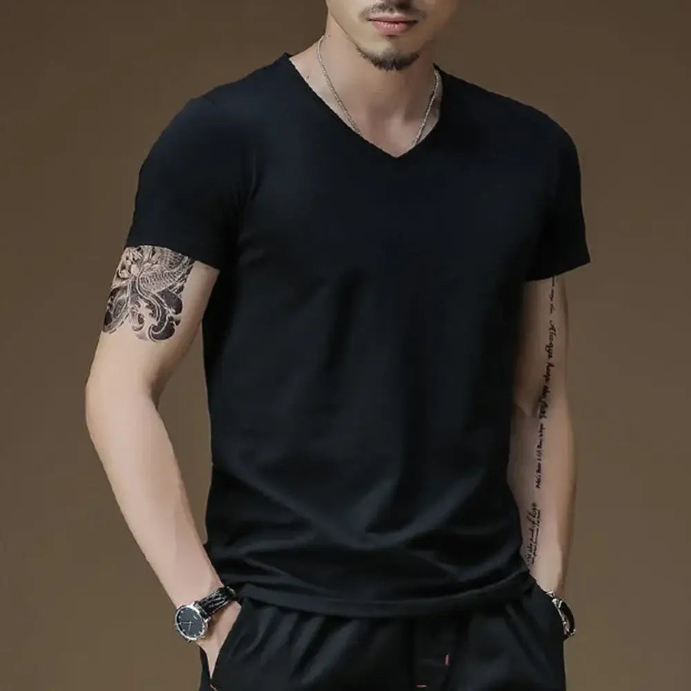 R&z - Signature V-Neck Tee - Black / S - Casual Short Sleeve Shirts