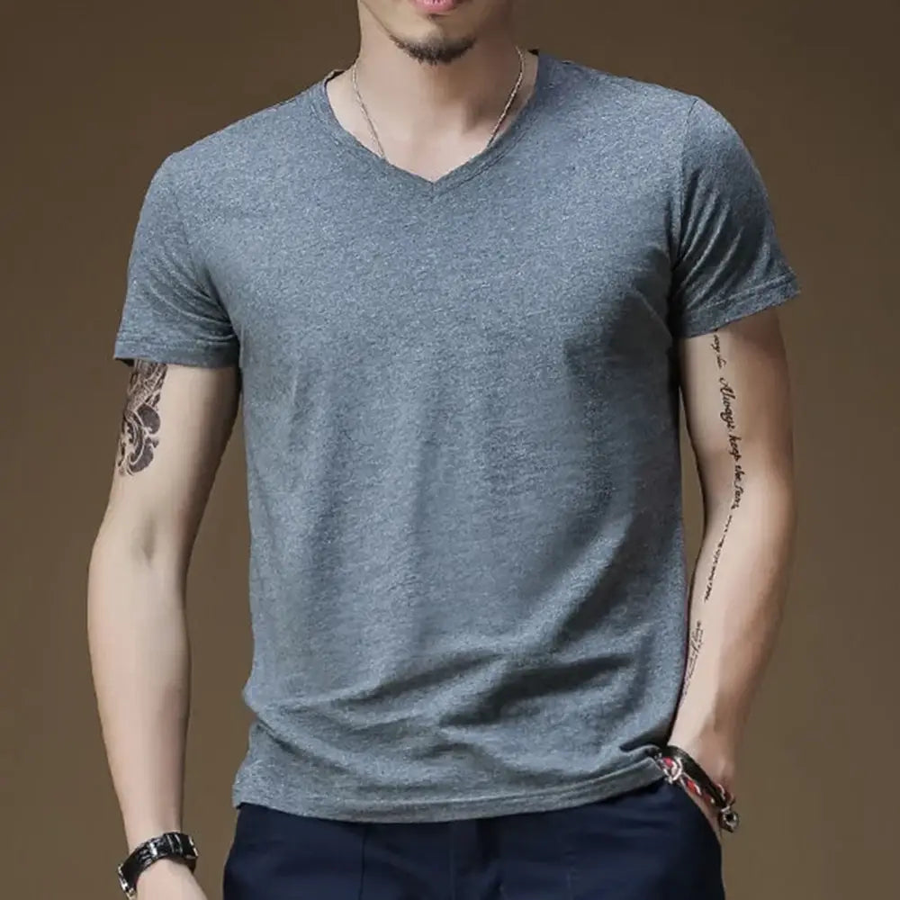 R&z - Signature V-Neck Tee - Dark grey / XXXL - Casual Short Sleeve Shirts