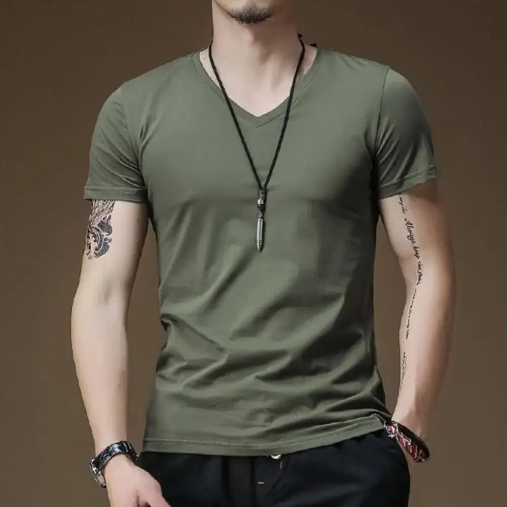 R&z - Signature V-Neck Tee - Green / L - Casual Short Sleeve Shirts