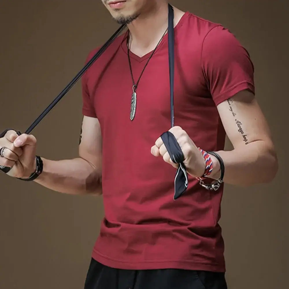 R&z - Signature V-Neck Tee - Red / S - Casual Short Sleeve Shirts
