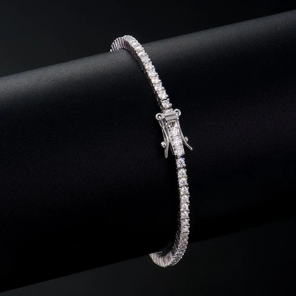 R&Z - Silver 3mm 4mm D Color Moissanite Tennis Bracelet Full Diamond