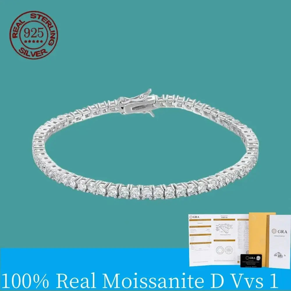 R&Z - Silver 3mm 4mm D Color Moissanite Tennis Bracelet Full Diamond