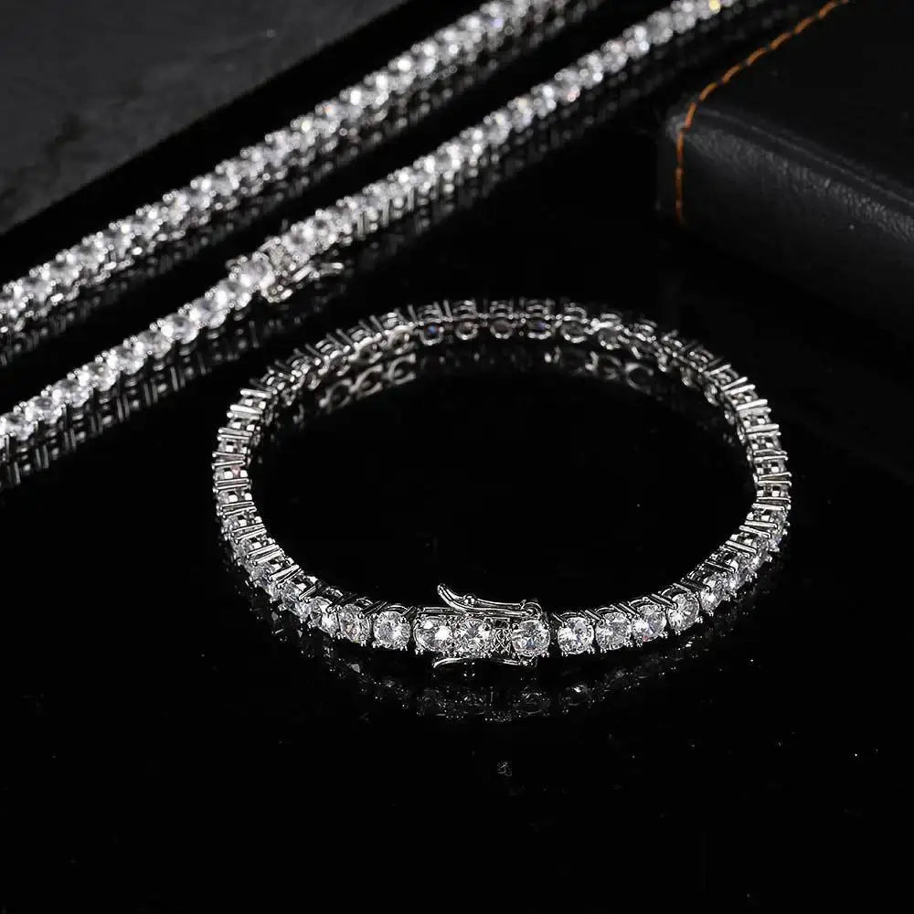 R&Z - Silver 3mm 4mm D Color Moissanite Tennis Bracelet Full Diamond