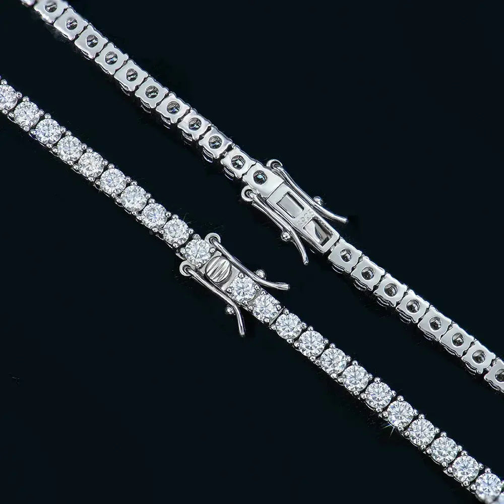 R&Z - Silver 3mm 4mm D Color Moissanite Tennis Bracelet Full Diamond - Sliver / 2mm 16.5cm / Moissanite with GRA