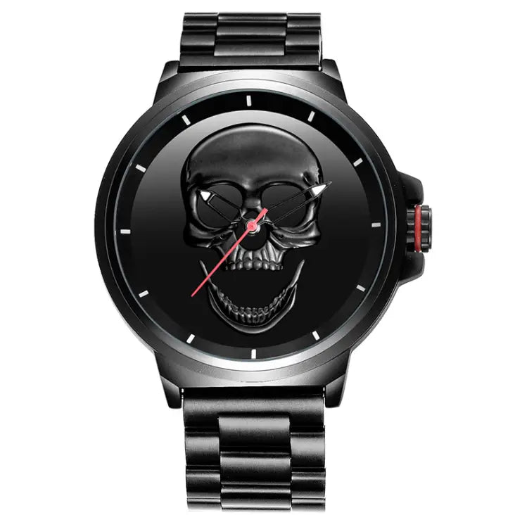 R&z - Skull Watch with Sport Steel Strap - Black shell black surface