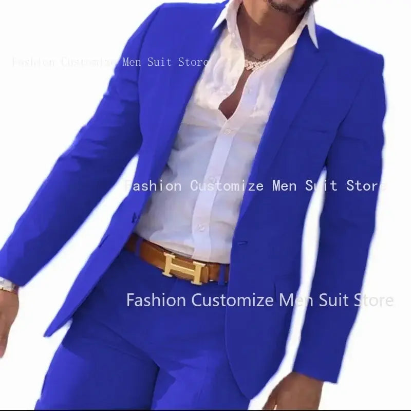 R&z - Slim Fit Wedding Groom Tuxedo Groomsmen Suits Male Fashion Smoking Costume Homme Blazer with Pants - ROYAL BLUE