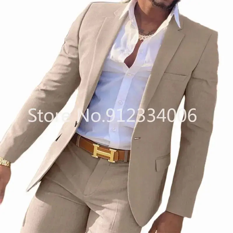 R&z - Slim Fit Wedding Groom Tuxedo Groomsmen Suits Male Fashion Smoking Costume Homme Blazer with Pants - As Image
