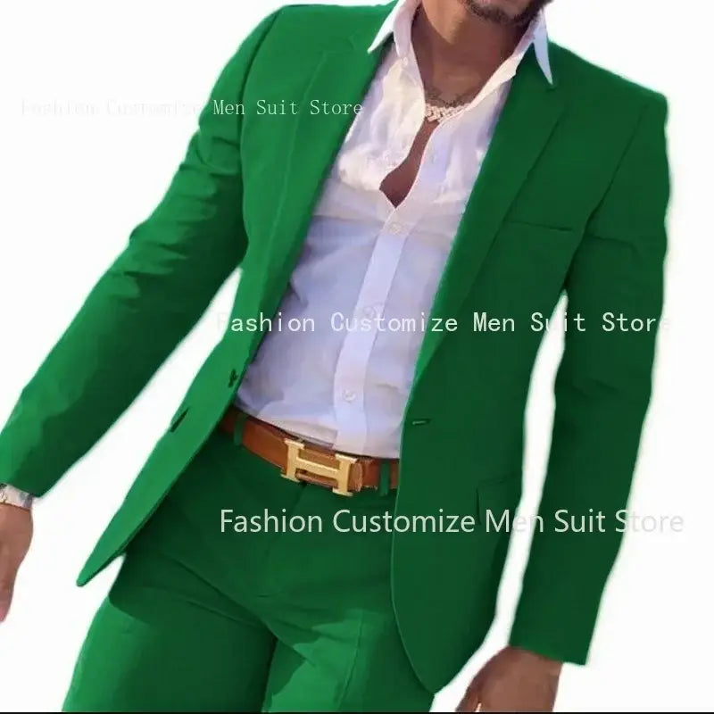R&z - Slim Fit Wedding Groom Tuxedo Groomsmen Suits Male Fashion Smoking Costume Homme Blazer with Pants - green / 5XL
