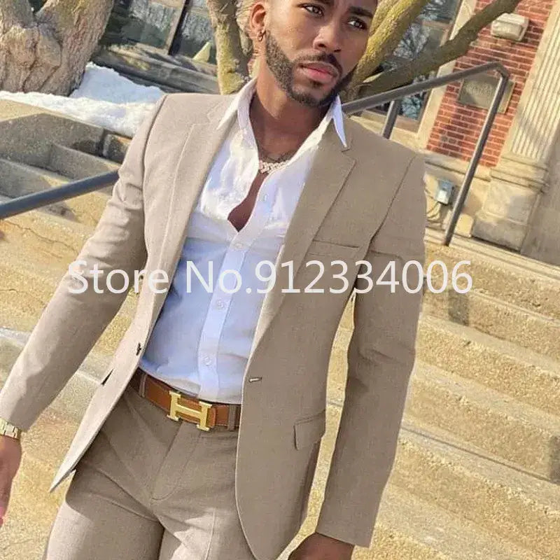 R&z - Slim Fit Wedding Groom Tuxedo Groomsmen Suits Male Fashion Smoking Costume Homme Blazer with Pants