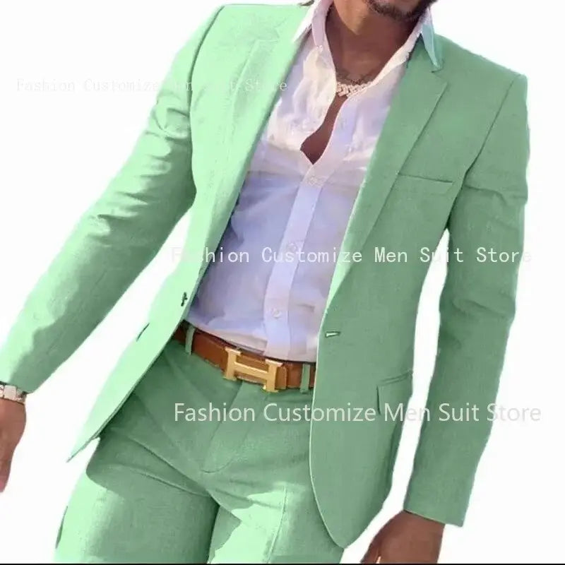 R&z - Slim Fit Wedding Groom Tuxedo Groomsmen Suits Male Fashion Smoking Costume Homme Blazer with Pants - Mint / S