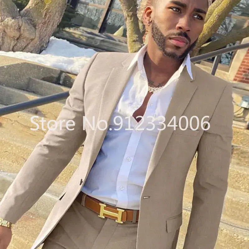 R&z - Slim Fit Wedding Groom Tuxedo Groomsmen Suits Male Fashion Smoking Costume Homme Blazer with Pants