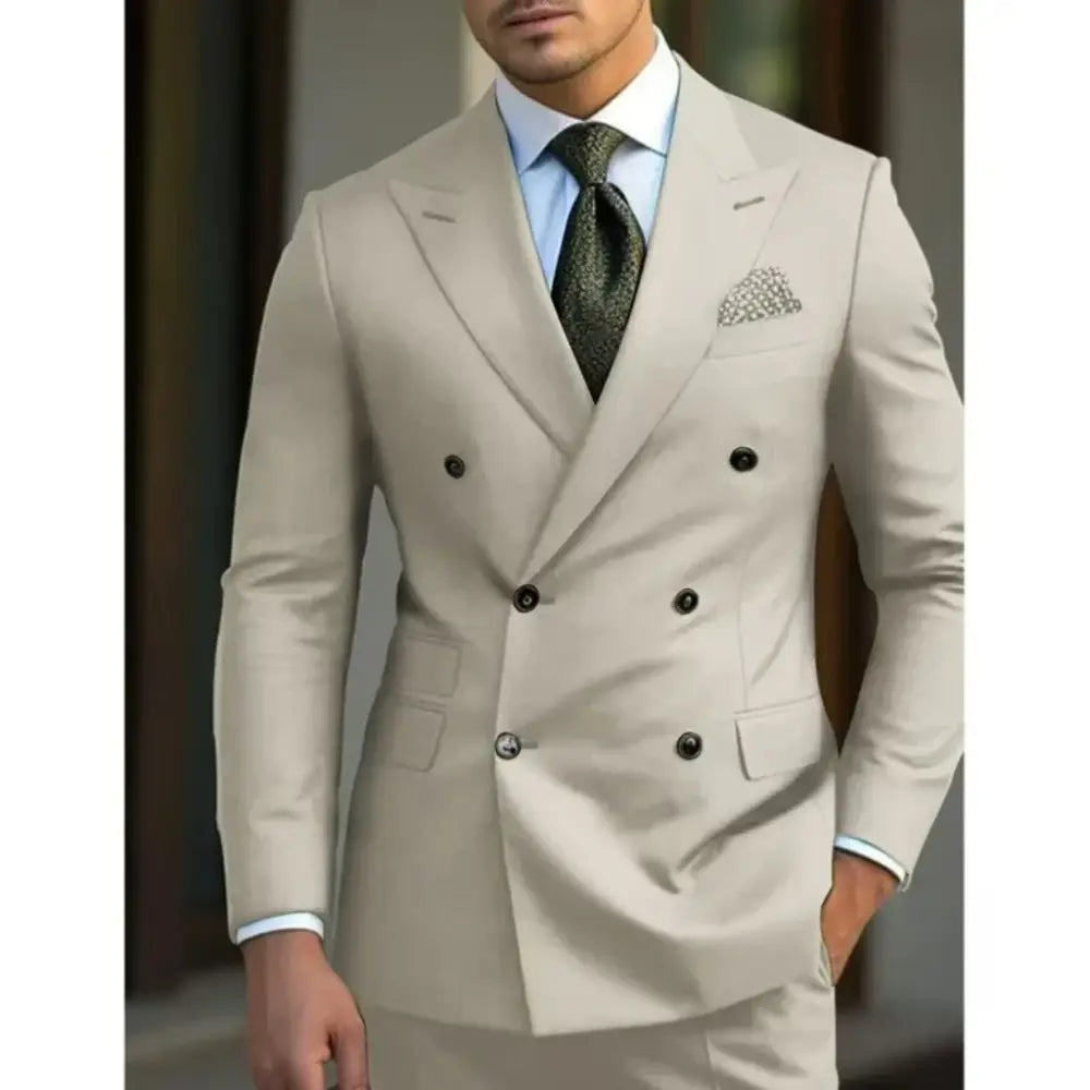 R&z - slim jackets men’s suit with peak lapel for wedding Summer beach - Beige / 5XL - Executive Business Wear