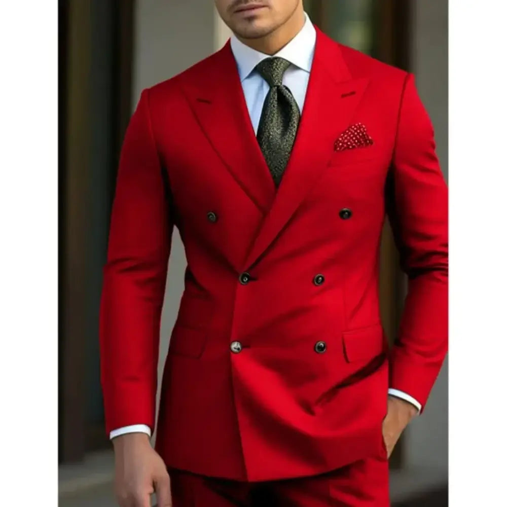 R&z - slim jackets men’s suit with peak lapel for wedding Summer beach - Red / L - Executive Business Wear