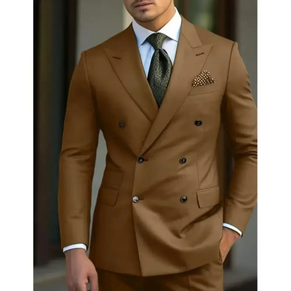 R&z - slim jackets men’s suit with peak lapel for wedding Summer beach - Brown / 4XL - Executive Business Wear
