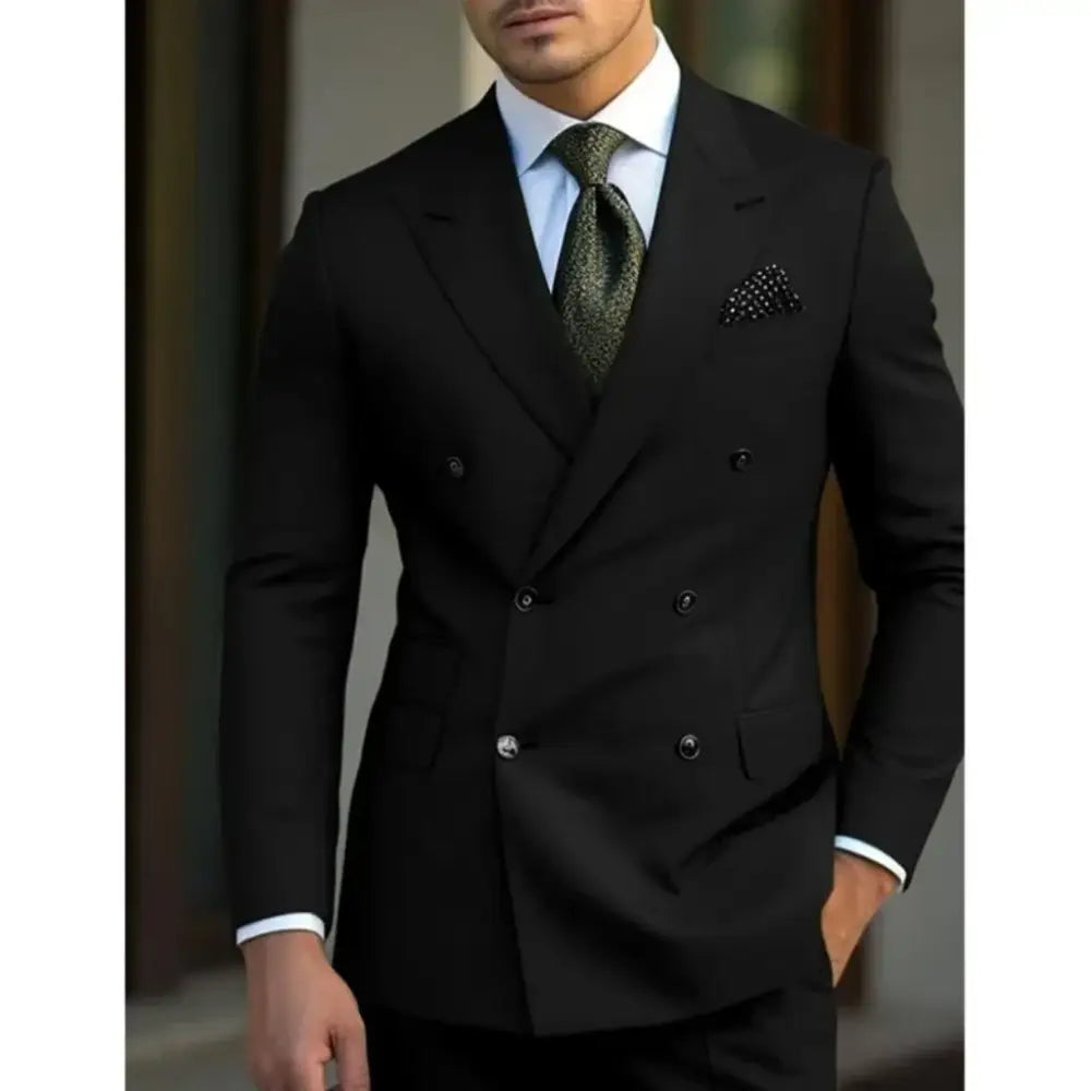 R&z - slim jackets men’s suit with peak lapel for wedding Summer beach - black / L - Executive Business Wear