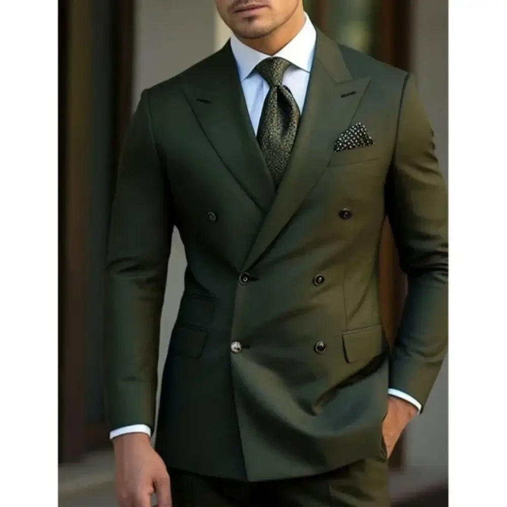 R&z - slim jackets men’s suit with peak lapel for wedding Summer beach - Dark green / L - Executive Business Wear