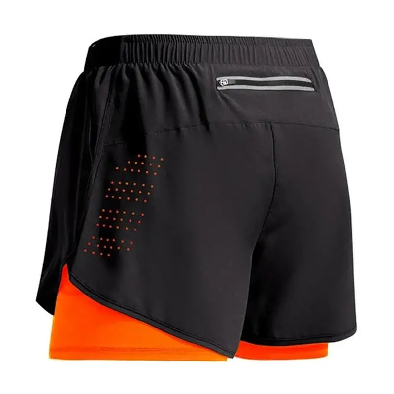 R&z - Sportswear 2 In 1 Short Summer Gym Running Shorts - Orange / S