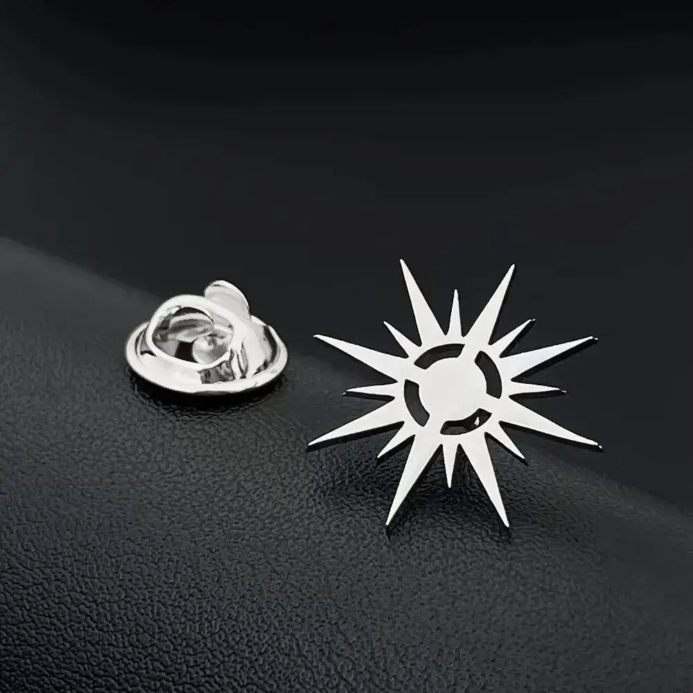 R&z - Stainless Steel Brooch Pin Classics Sun Shape Business Brooches Suit Coat - Silver Plated - Accessories