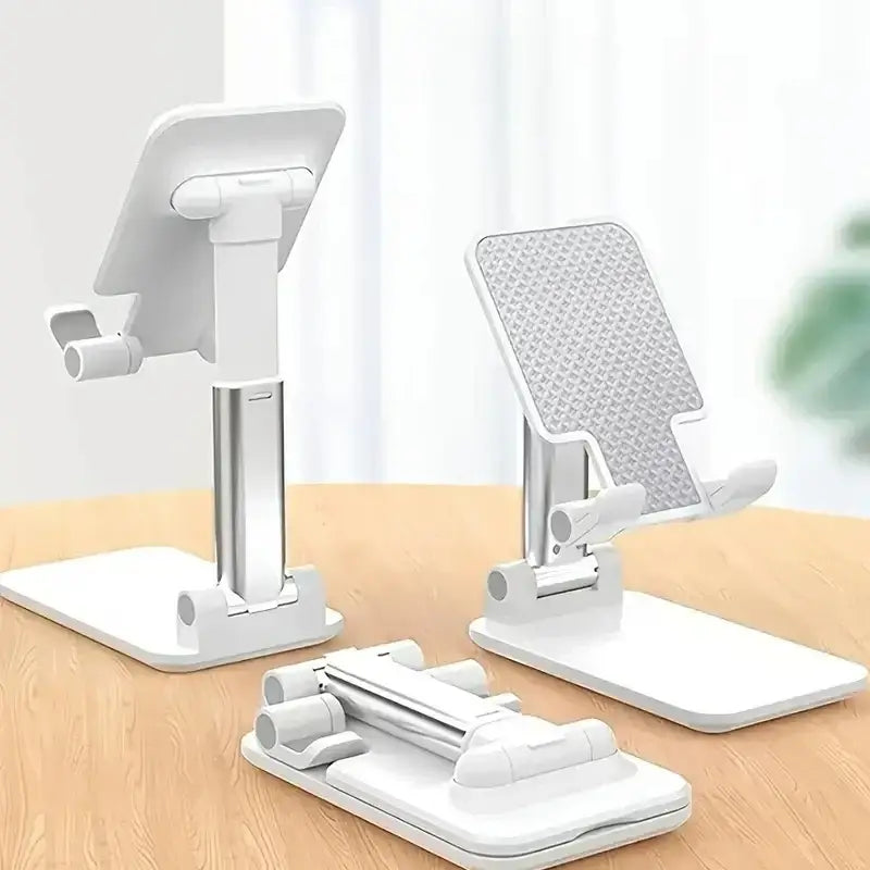 White and silver foldable R&z stand with textured back panel for iphone desktop tablet universal holder