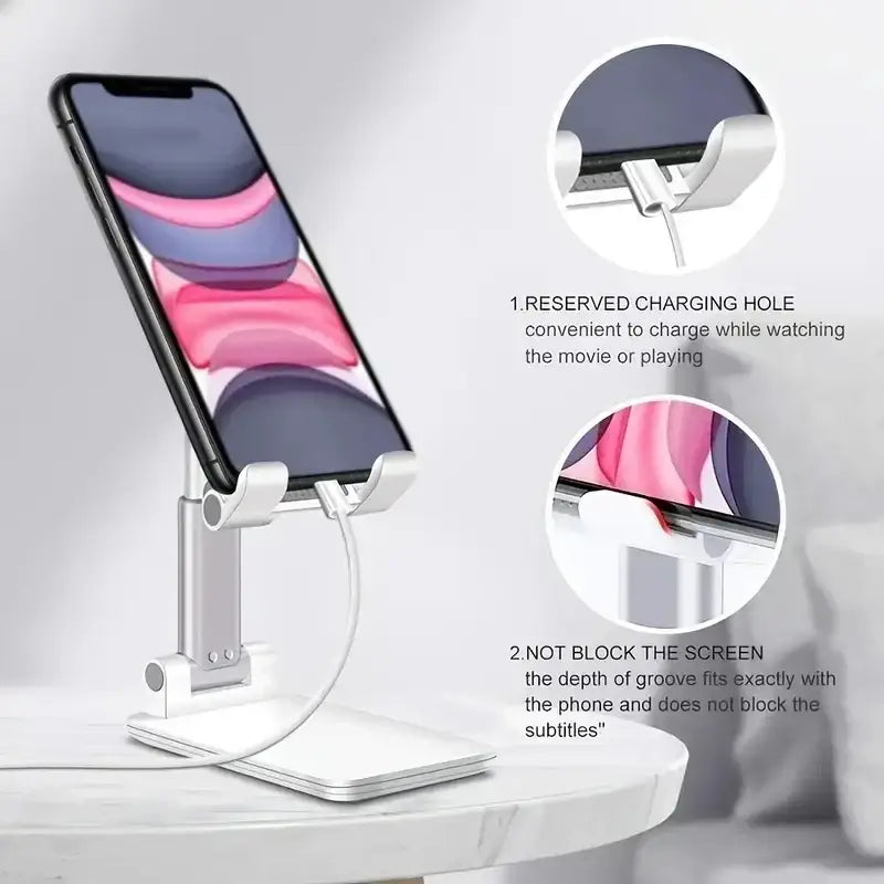 Silver metallic R&z stand for iphone desktop tablet with adjustable height and built-in wireless charging port tablet holder universal
