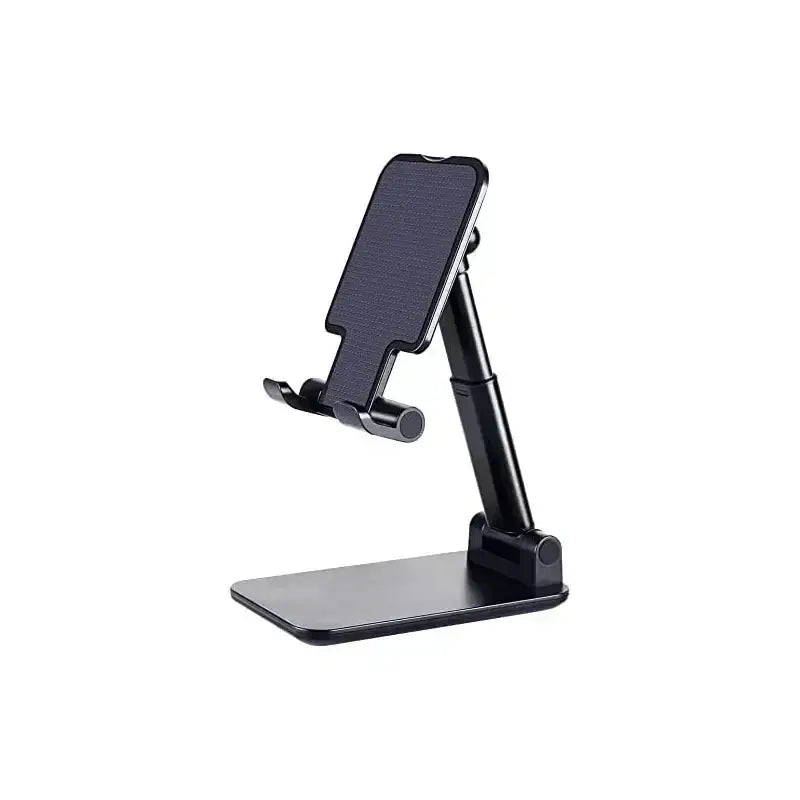 Black adjustable phone stand with sleek plastic finish for iphone desktop tablet holder universal use