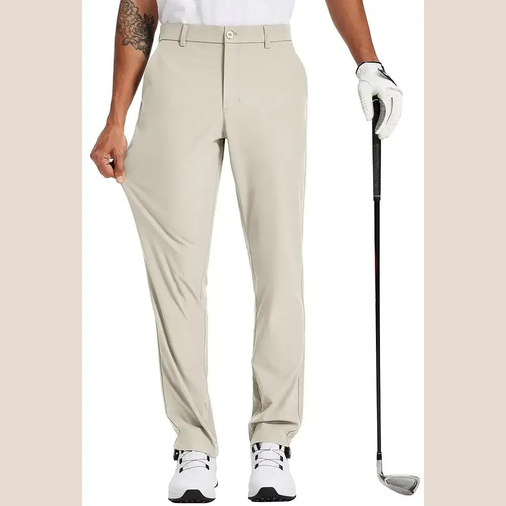 R&z - Stretch Work Dress Pants Slim Straight Lightweight Quality Business Trousers Casual Suit Pants - Khaki / L34
