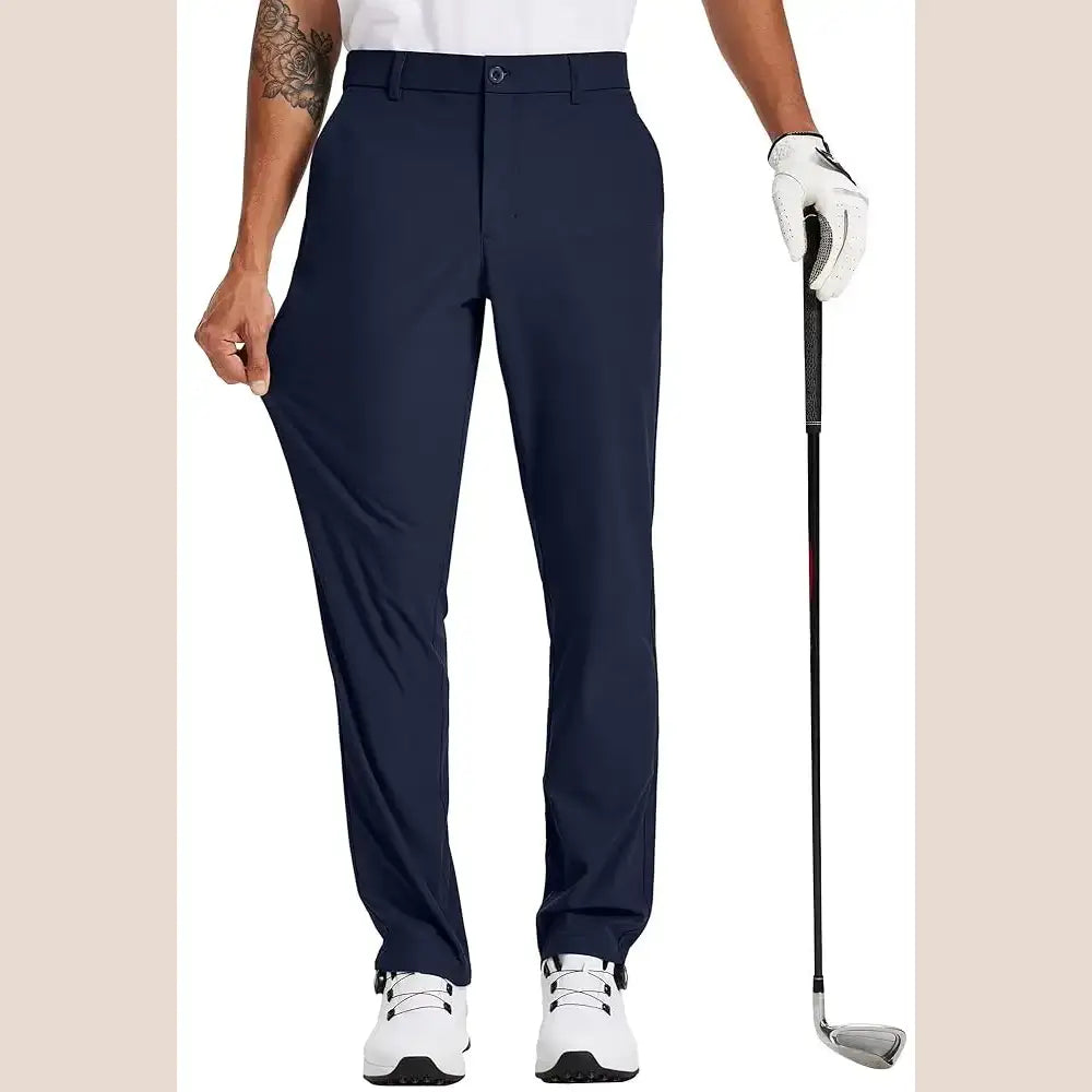 R&z - Stretch Work Dress Pants Slim Straight Lightweight Quality Business Trousers Casual Suit Pants - Navy / L32 / W34